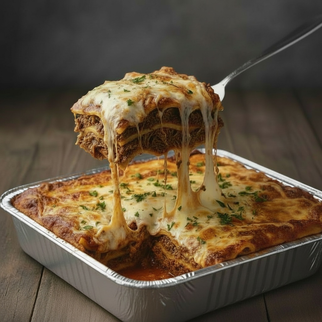 Lasanha gourmet feita com carne seca dessalgada e desfiada, molho especial da casa, massa fresca artesanal e camadas generosas de requeijão cremoso.