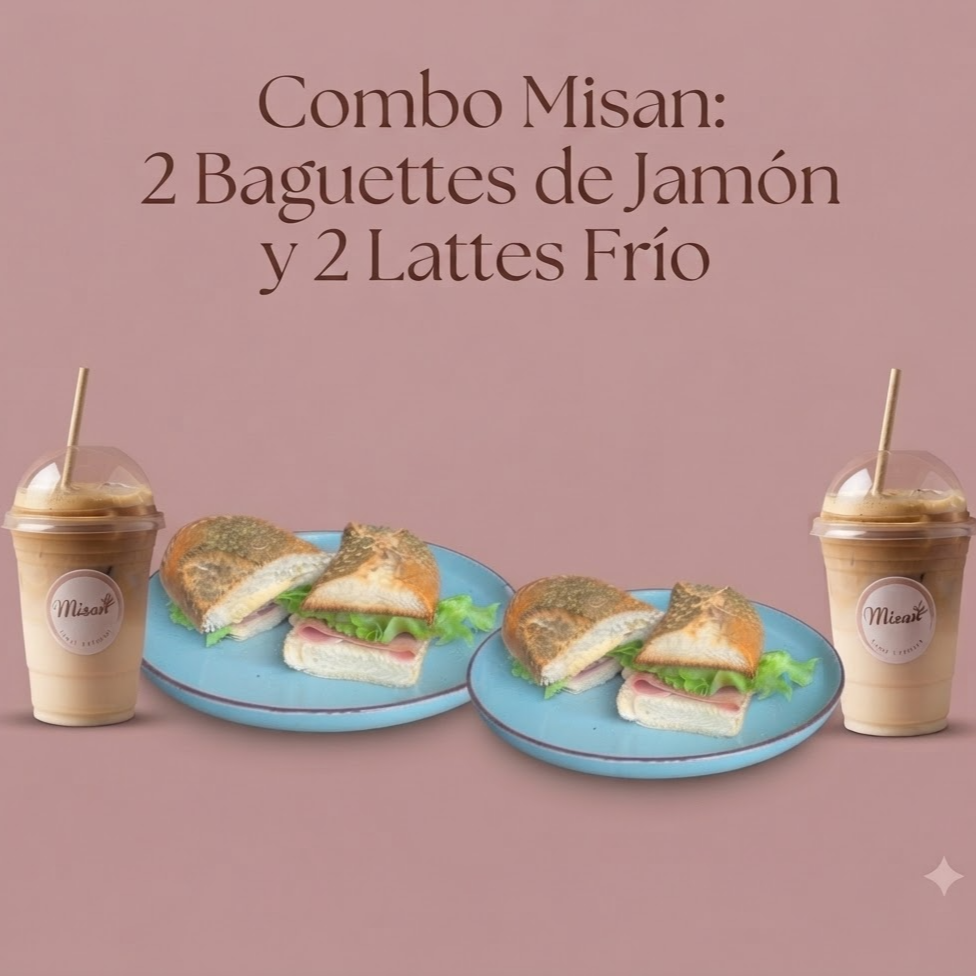 Combo Dúo: 2 Baguettes de Jamón + 2 Lattes Fríos