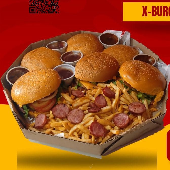 Acompanha 6 X Burguer + Batata com Cheddar e Catupiry, calabresa e molho.