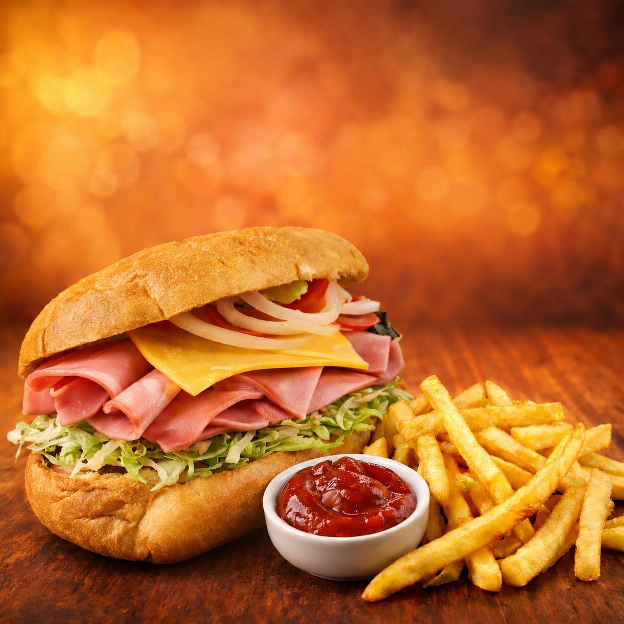 Combo Express Torta Jamon y Papas Fritas