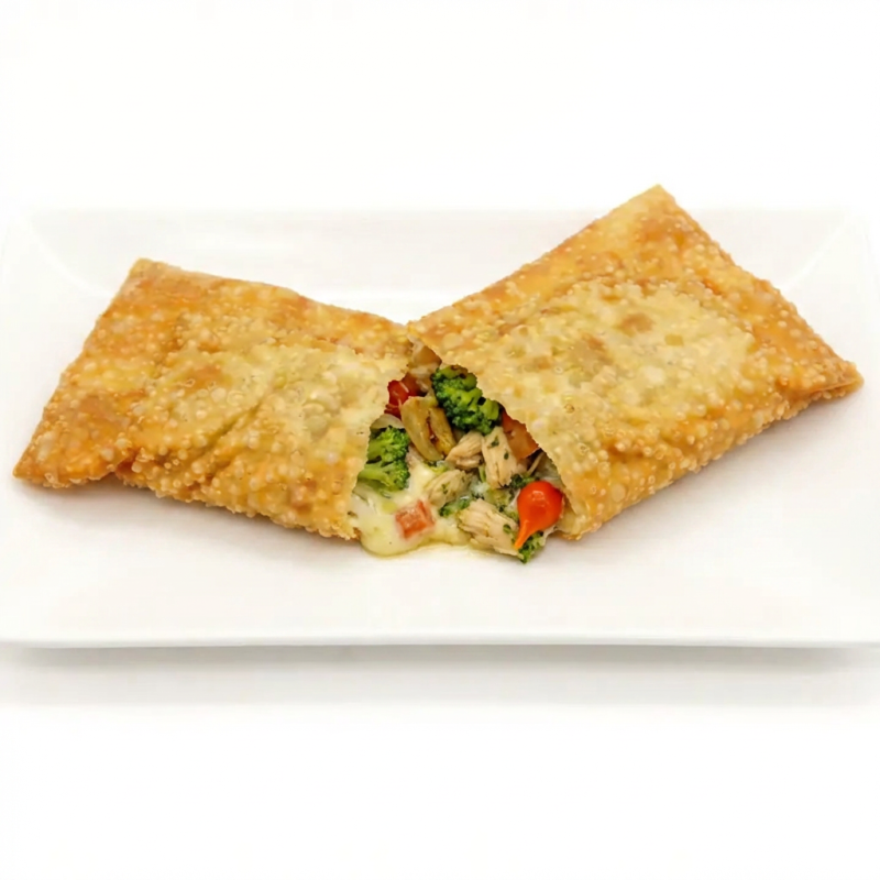 O 'Calango' é uma estrela da categoria 'Pastéis Nordestinos'. Este prato fascinante é generosamente recheado com frango suculento, combinado harmoniosamente com brócolis frescos e crocantes. A adição de alho frito proporciona uma explosão de sabor, enquanto os ovos adicionam uma textura rica ao recheio. A cebola e o tomate trazem uma doçura natural ao prato, equilibrando a pungência da pimenta biquinho. Para finalizar, a mussarela derretida envolve todos os ingredientes, dando ao pastel uma textura cremosa e inconfundível. Uma verdadeira experiência de sabor que homenageia a culinária do Nordeste brasileiro.