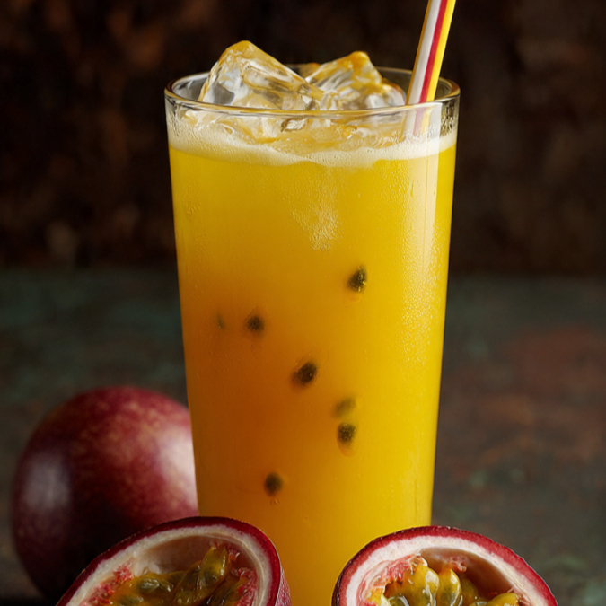 Água, Maracuja, Açúcar, Gelo.