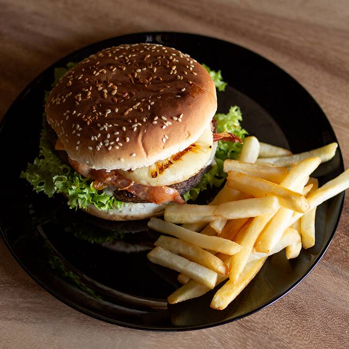 HAMBURGUESA LAHAWAIANA + PAPAS + REFRESCO