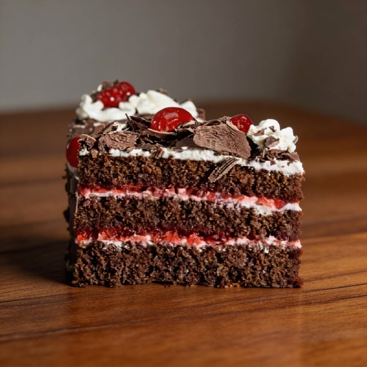 Fatia De Bolo Floresta Negra, Chocolate, Chantily E Cerejas