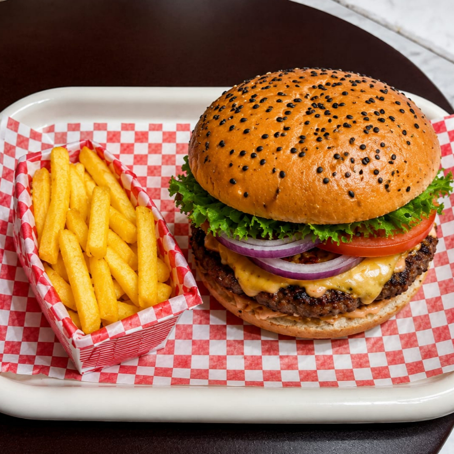 HAMBURGESAS SENCILLA CON PAPAS