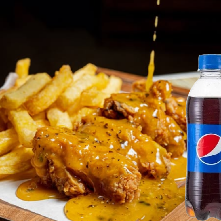 Alitas Maracuyá + Papas + Pepsi 355