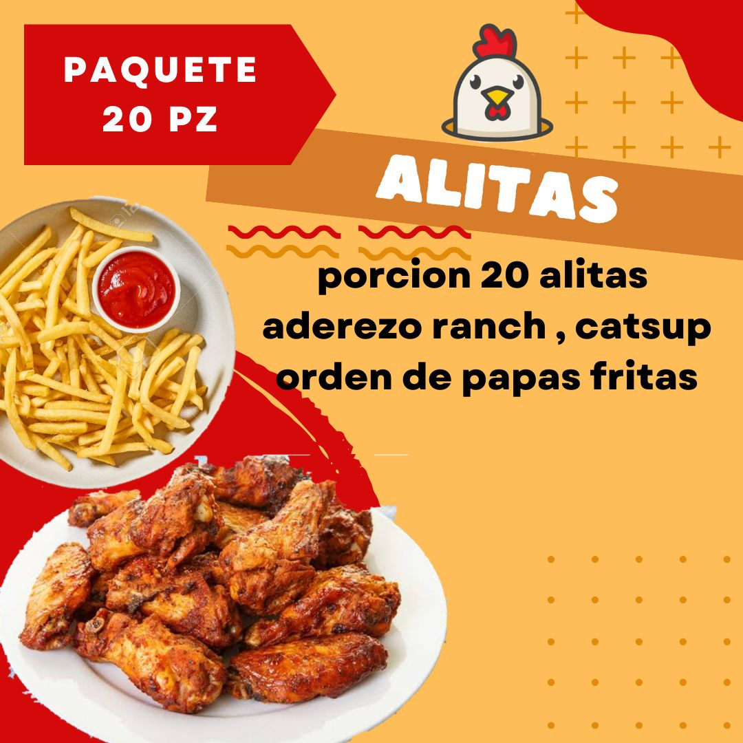 Alitas y Papas Fritas (20 Pz)