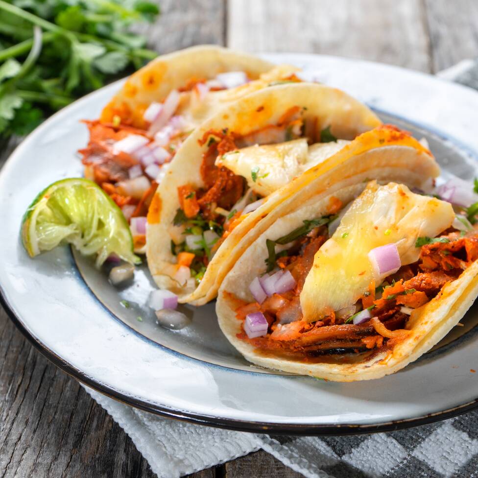 Taco al pastor doble tortilla maiz