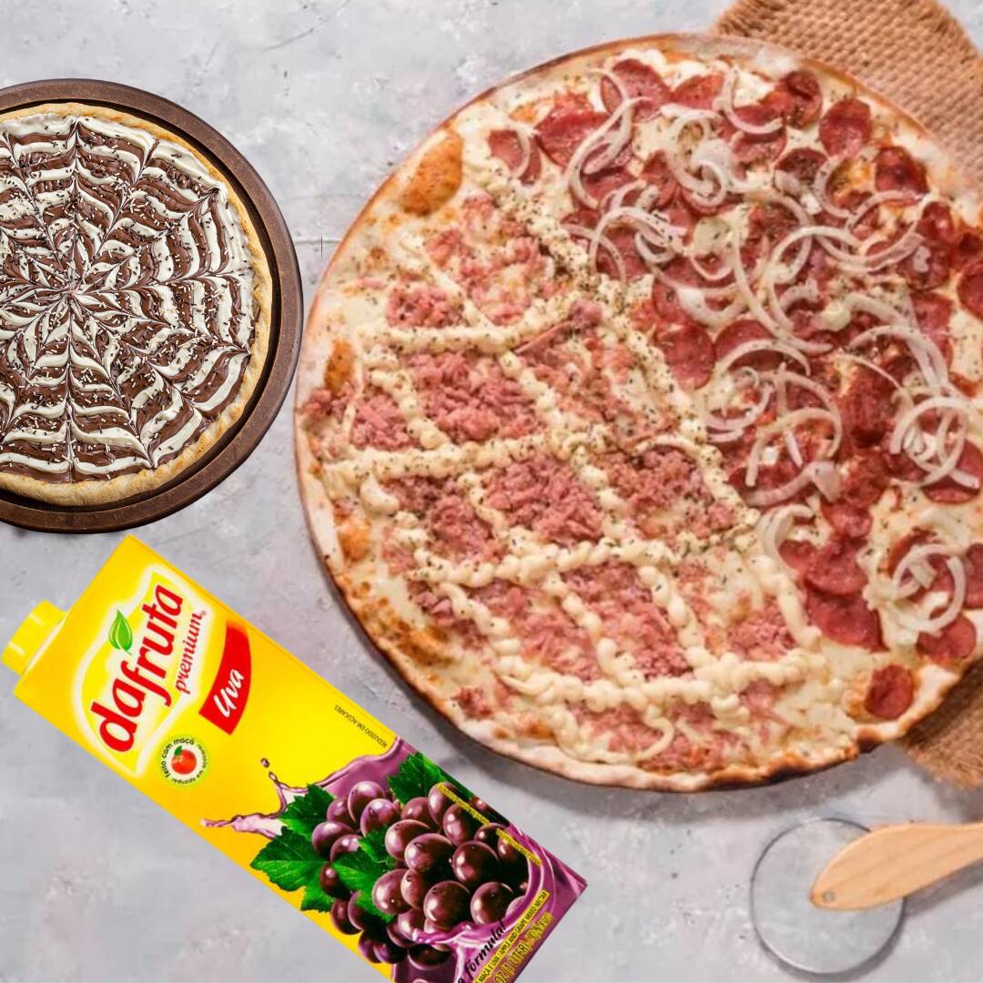 Pizza tamanho 35cm + Broto 20cm Doce + 1 Bebida