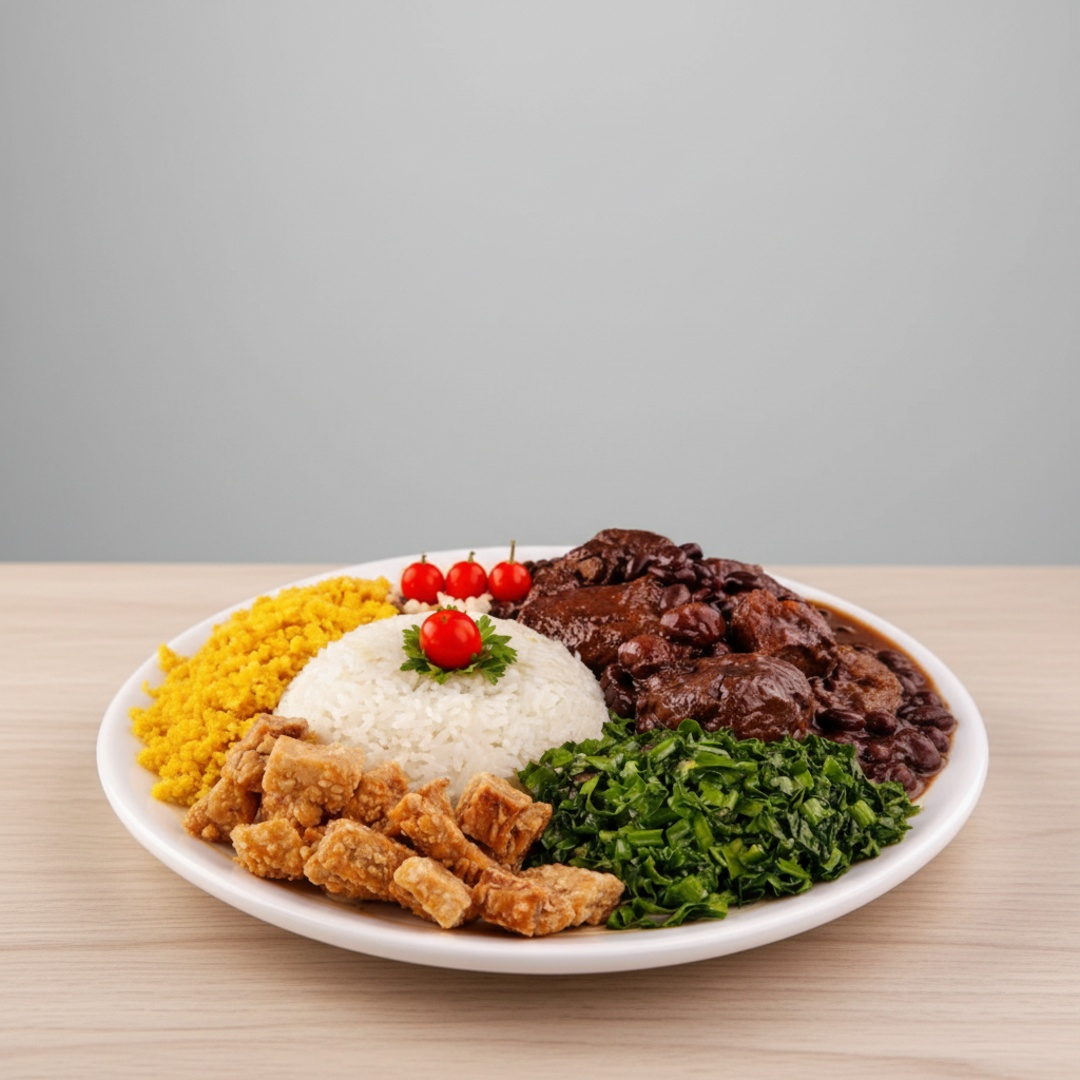 DELICIOSA FEIJOADA COM CARNES SELECIONADAS, ARROZ, FEIJÃO FRESQUINHO, COUVE, TORRESMOS E FAROFA. FINALIZADA COM PIMENTA BIQUINHO ( INDICADO P/ 1 PESSOA )
