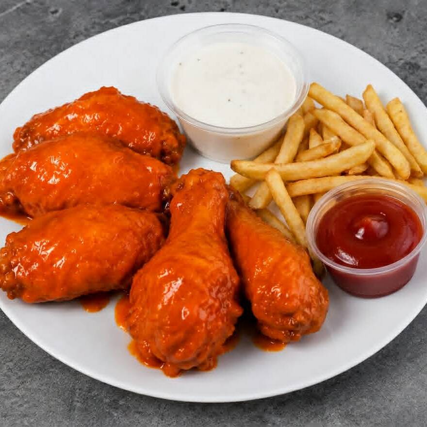 5 Alitas Buffalo + Papas