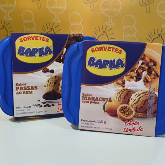 Pote de Sorvete 1 Litro (550g). Diversos sabores. Contém glúten e lactose.