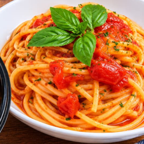 Espaguetis con Tomate y Albahaca