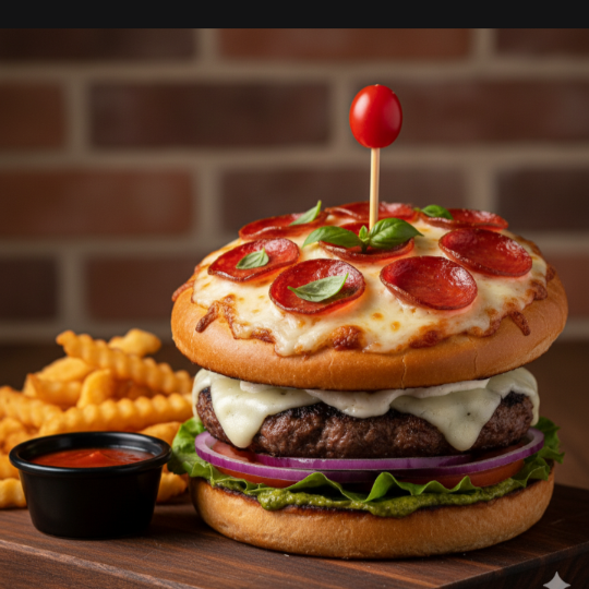 Pizza Burguer incluye papas