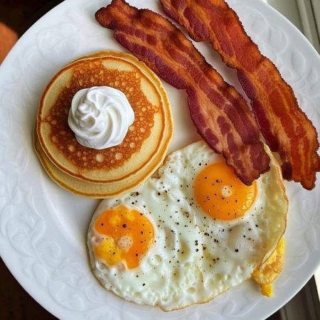 2 Pancake 2 Huevos y tocino o jamon