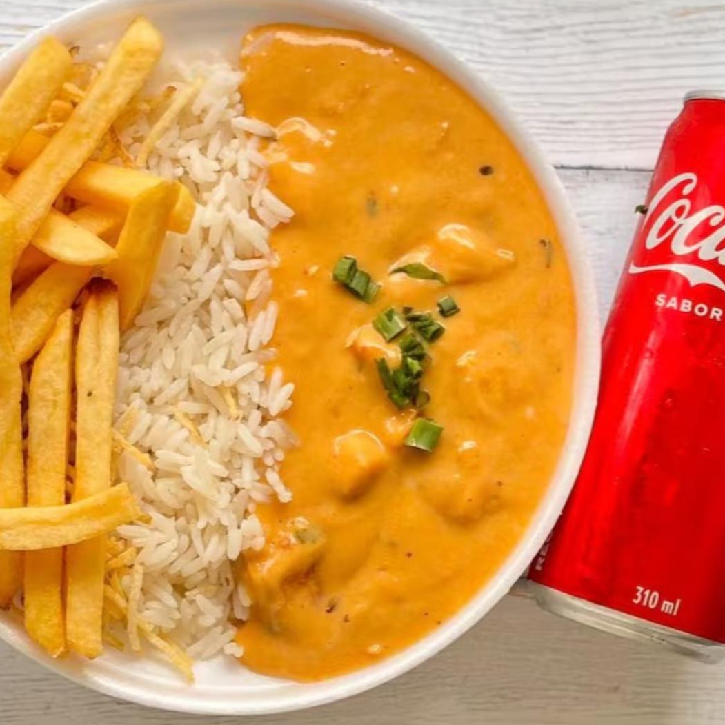Arroz,batata frita e Strogonoff