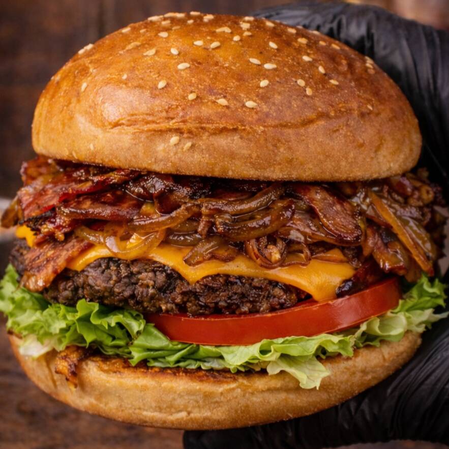 Pão brioche, smash 80g, cheddar em fatia, bacon, alface, tomate, cebola caramelizada e maionese defumada. Completo, equilibrado e muito suculento. Burguer é feito no ato do pedido, chegando quentinho e saboroso!