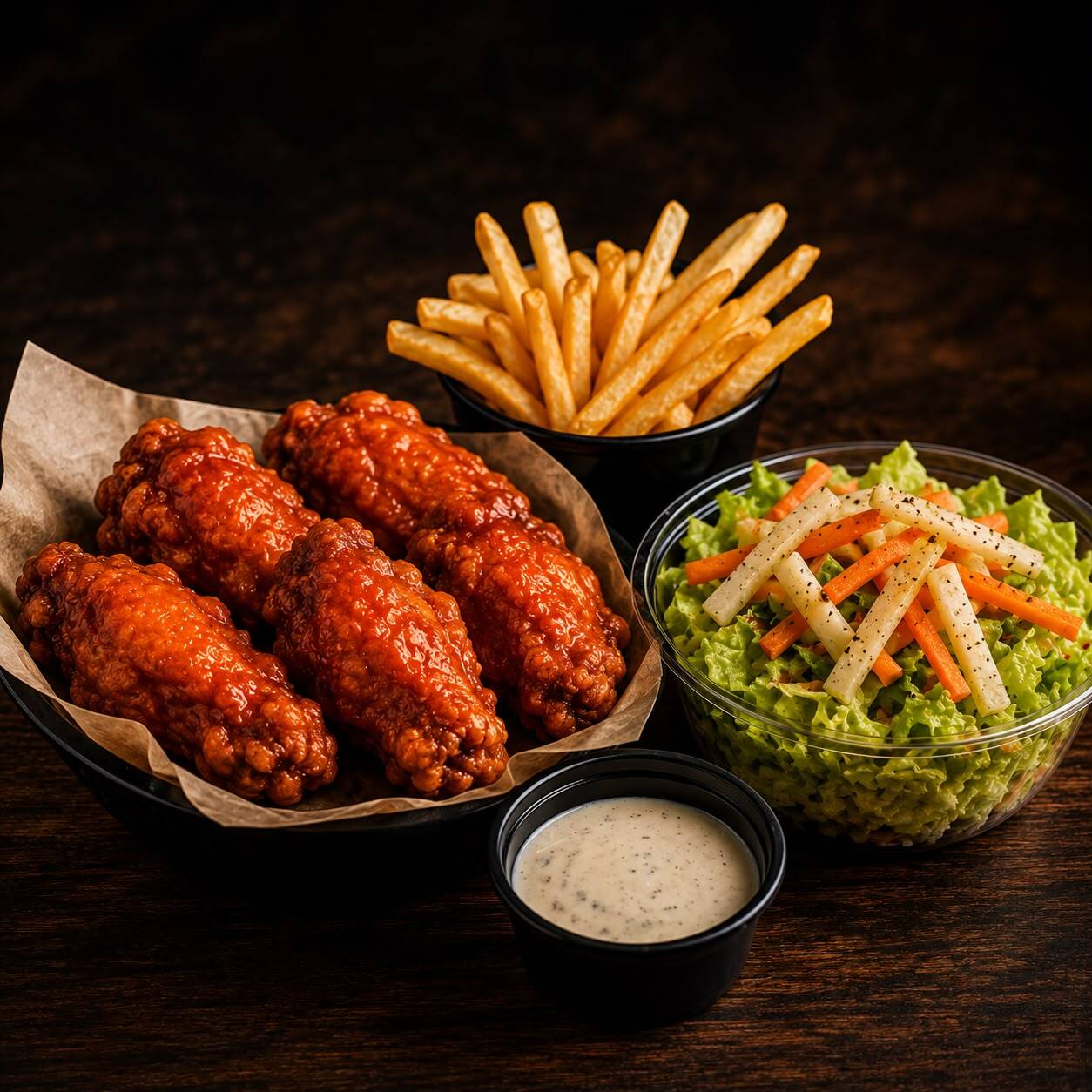 Combo PAQ TE ALCANCE (5Alitas +Ensalada +Papas)