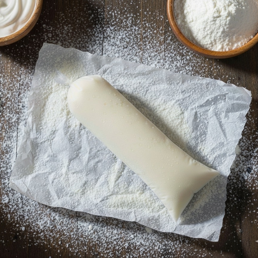 Massa cremosa de leite em pó.