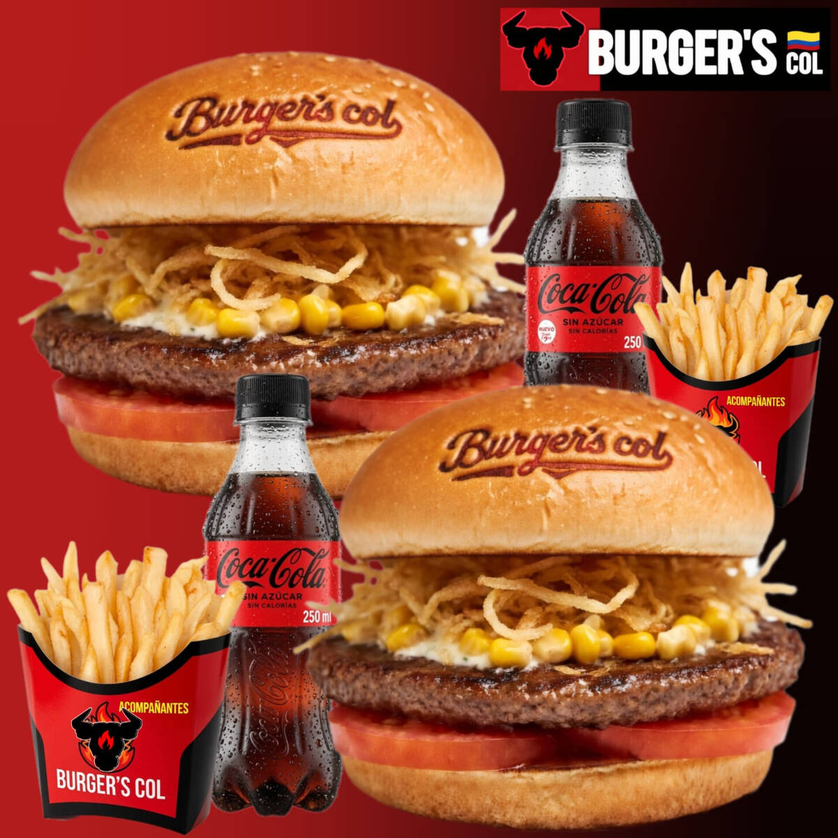 COMBO 2 BURGERS ARTESANAL + PAPAS + GASEOSA