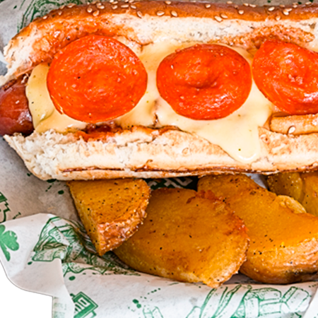 Pizzadog (incluye papas francesas)