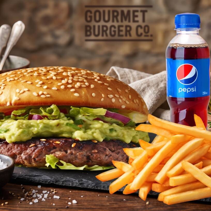 Hamburguesa Regia con papas y refresco