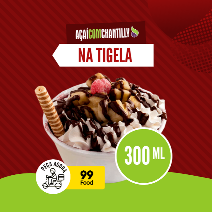 Monte sua tigela de 300ml de acai escolhendo primeiro com qual fruta ele será batido: banana, morango ou natural, depois escolha até 4 opções de doces dentre as 15 opções que oferecemos e até 2 sabores de coberturas dentre as 24 opções. Na tigela, você pode adicionar uma opção de fruta: banana, morango ou manga e para finalizar, um delicioso chantilly caseiro com Ovomaltine, Negresco, doce de leite, Confete, gotas de chocolate, castanha caramelizada ou Nutella + biscoito e jujuba !