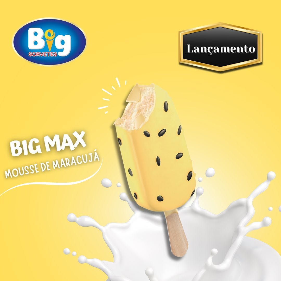 O Big Max Mousse de Maracujá que combina a cremosidade e o sabor da clássica sobremesa de maracujá em formato de picolé.
