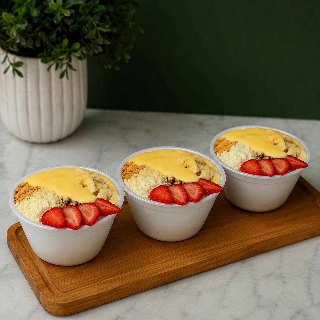 Esse combo leva 03 Tigelas de 500 ml - Adicionais: Banana, Granola, Paçoca, Leite em Pó e Leite Condensado (NÃO VAI MORANGO)