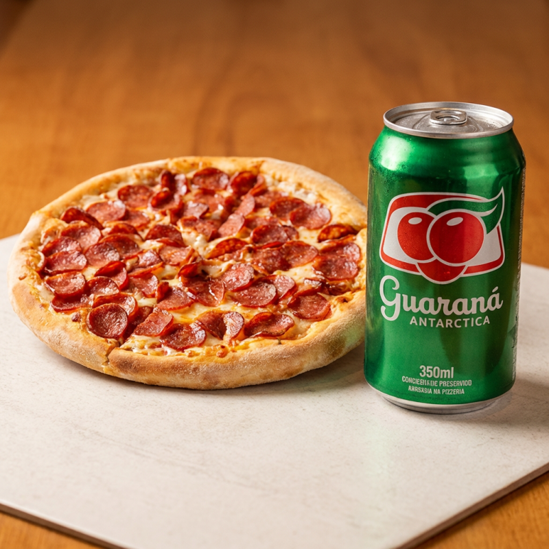 Pizza de calabresa + Guaraná