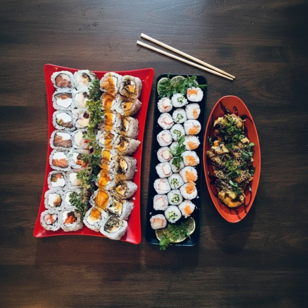 8 Uramaki Filadélfia 8 Uramaki Romeo e Julieta 8 Uramaki Salmão Grelhado 8 Hossomaki Salmão 8 Hossomaki Kani Kama 8 Hossomaki Pepino 8 Hot Filadélfia 8 Uramaki Skin