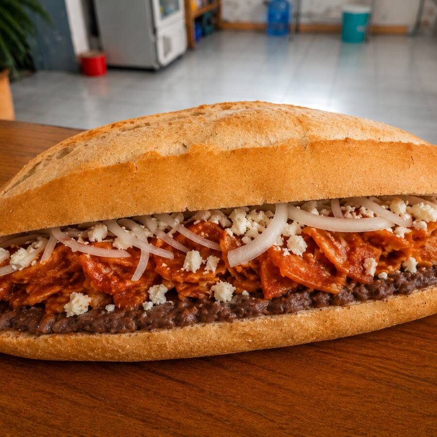 Lonche de Chilaquiles Rojos