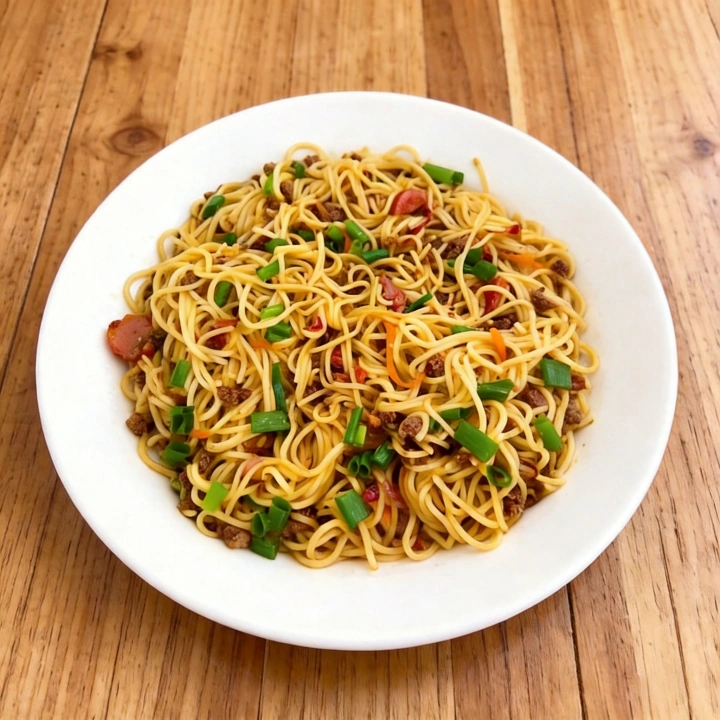 Delicie-se com o nosso 'Macarrão Na Chapa', uma especialidade da categoria 'Os Melhores Na Chapa'. Este prato é uma sinfonia de sabores, com o espaguete perfeitamente cozido, complementado pela calabresa suculenta, frango desfiado tenro, bacon crocante, e o frescor do tomate, cebola e pimentão. Tudo isso é realçado pelo nosso molho shoyu, que adiciona um toque oriental único. Uma experiência gastronômica irresistível. Imagem meramente ilustrativa.NAO VAI CEBOLINHA.