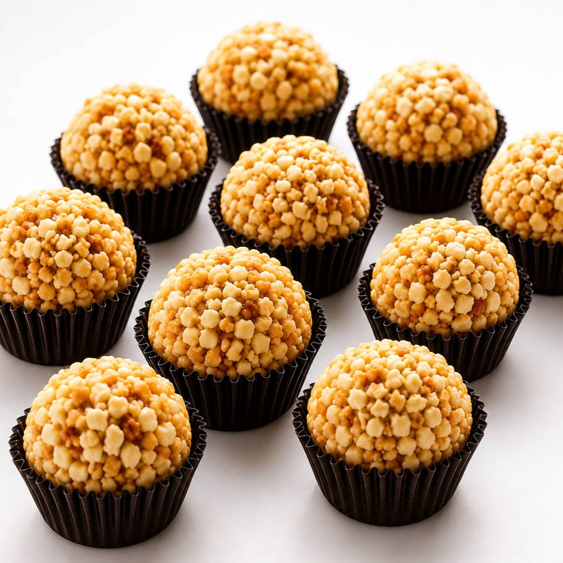 Brigadeiro de chocolate coberto com amendoim crocante. Uma combinação clássica e irresistível.