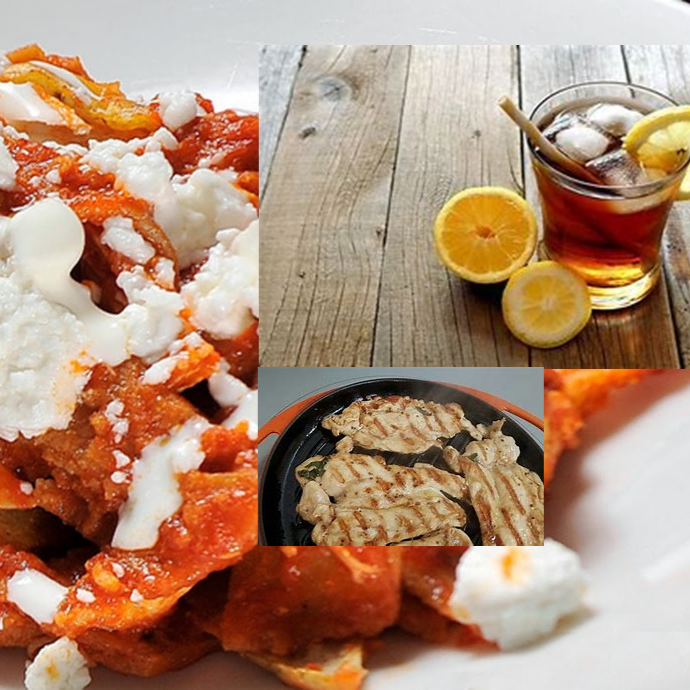 Chilaquiles Verdes con Pollo + Te Negro Helado
