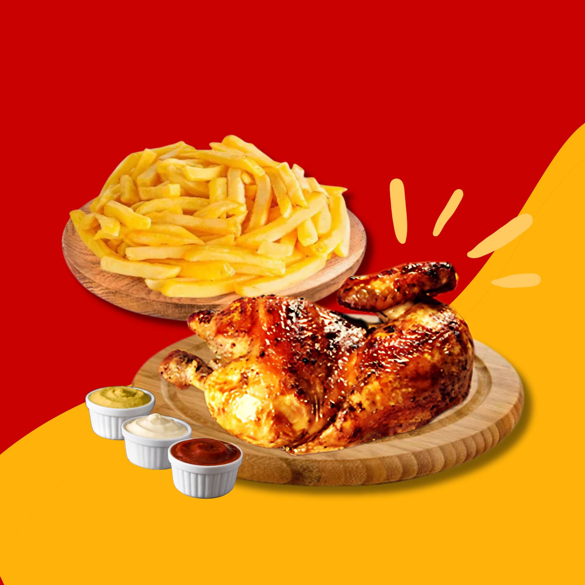 1/2 Pollo +Papas +Cremas