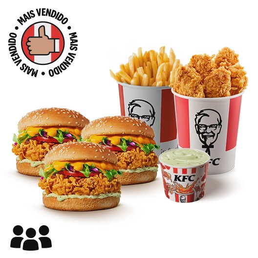 5 Tiras de Frango + 3 Sanduiches + Molho 120g + Balde de Batata. Imagens Meramente Ilustrativas.