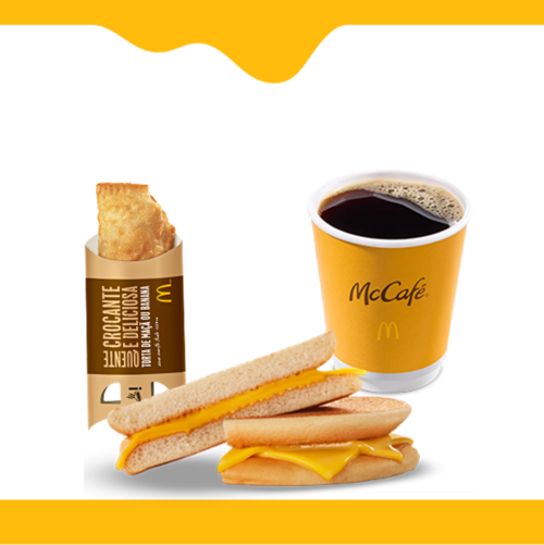 OFERTA VÁLIDA NA COMPRA DE: 1 (um) Queijo Quente, 1 (um) Café Premium Coado de 200ml e 1 (uma) Torta (Maçã ou Banana). IMAGENS MERAMENTE ILUSTRATIVAS.