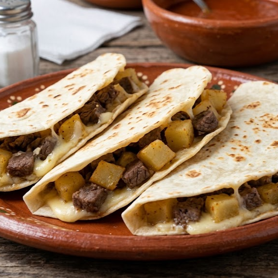 Quesadillas de Harina Bistec con Papas