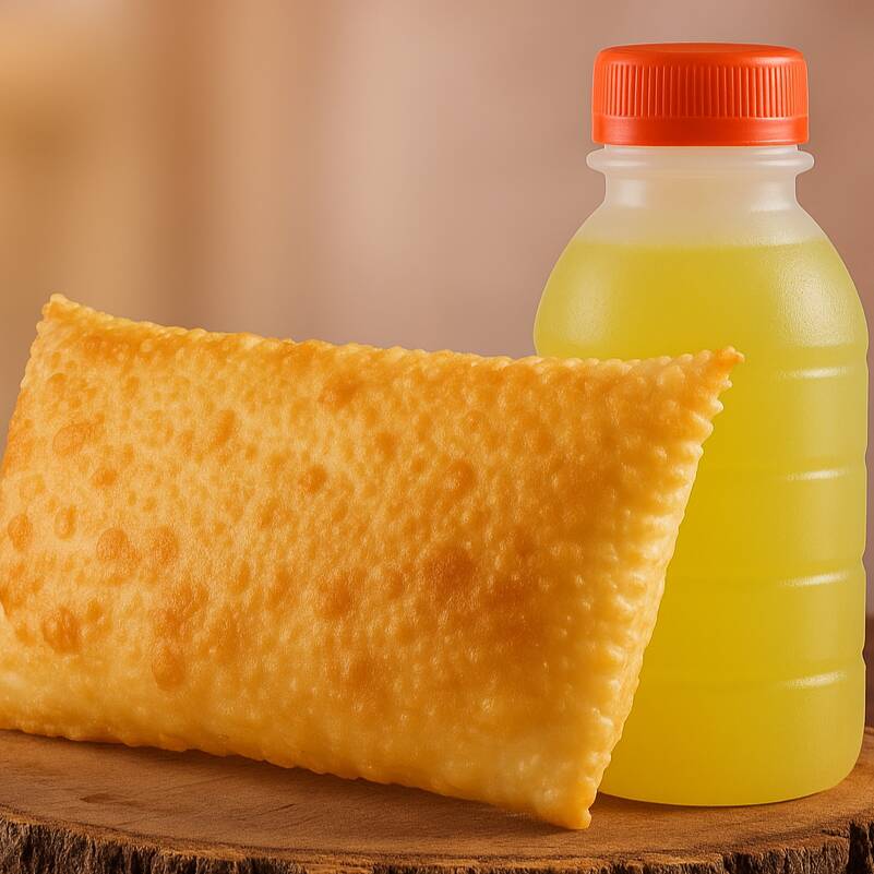 Combo de 4 Pastéis + 2 Caldo de Cana 1L pra aproveitar com quem a gente ama e não ter briga pelo último pedaço (ou gole).