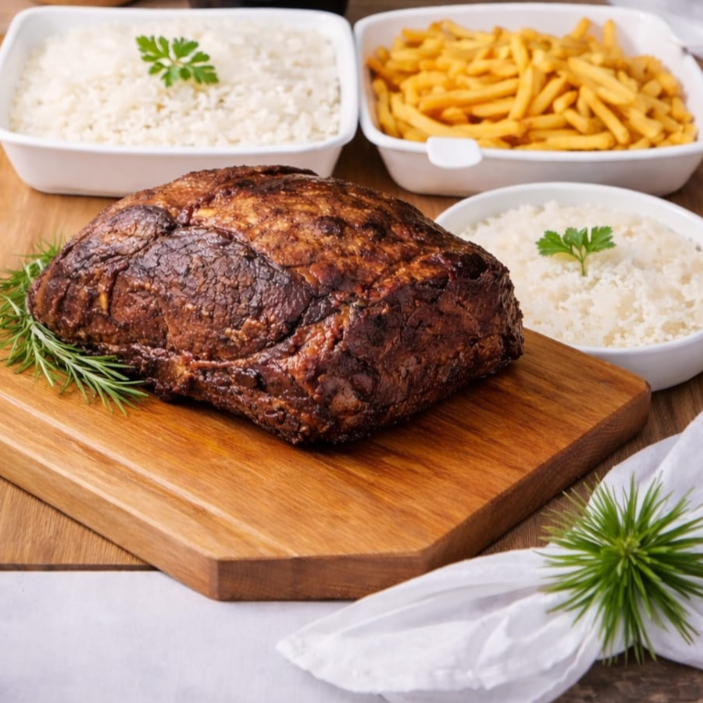 Perfeitamente assada, derretendo do jeitinho que a gente gosta. Acompanha porcao de arroz grande, porção de maionese 550g, porção de batata frita e 1kg de costela bovina Sem Osso + refri 2l de cortesia + refrigerante 2l.