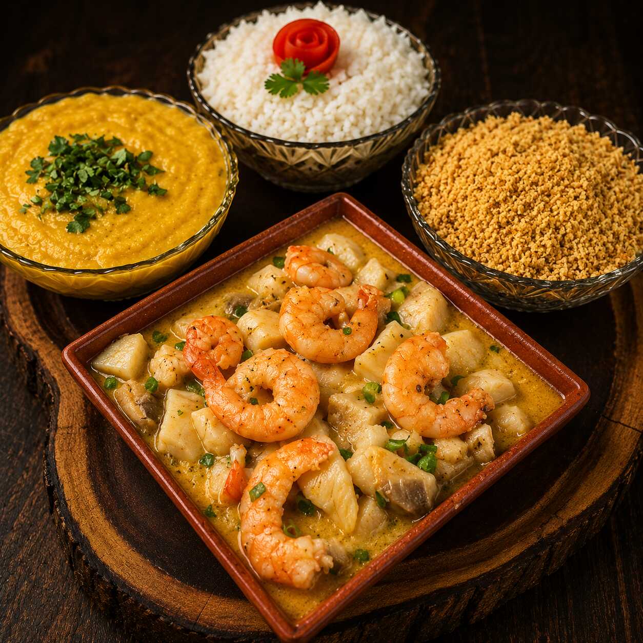 🍤 **Moqueca de Peixe com Camarão**
Peixe e camarões selecionados em uma moqueca irresistivelmente saborosa! 🤤 Acompanha **arroz branco, pirão cremoso e farofa crocante**. Uma refeição completa e cheia de sabor do Jacarezinho! ❤️