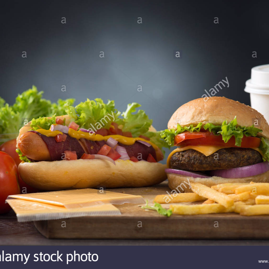 HOT DOG Y HAMBURGUESA ESPECIAL CON PAPAS