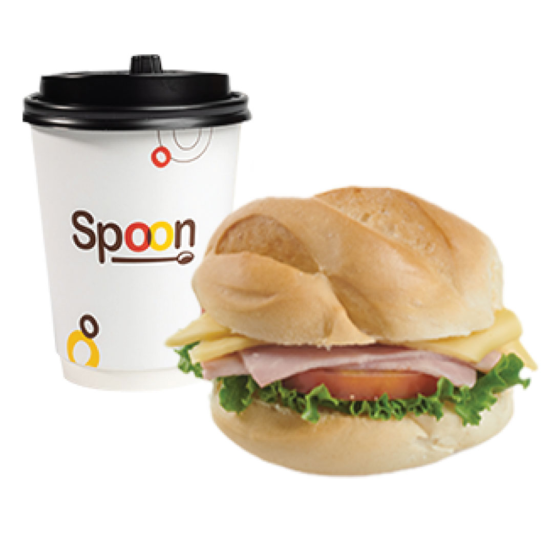 Cafe 8 onz/Cappuccino + Baguetino de jamón y queso