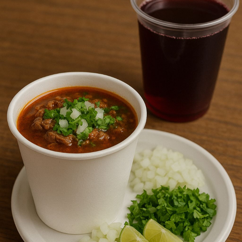 Vaso Chico 12 Oz de Birria mas Agua de Jamaica