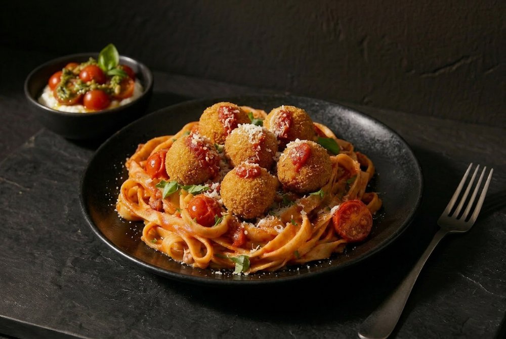 Abondigas de Berenjena + Pasta +Caprese