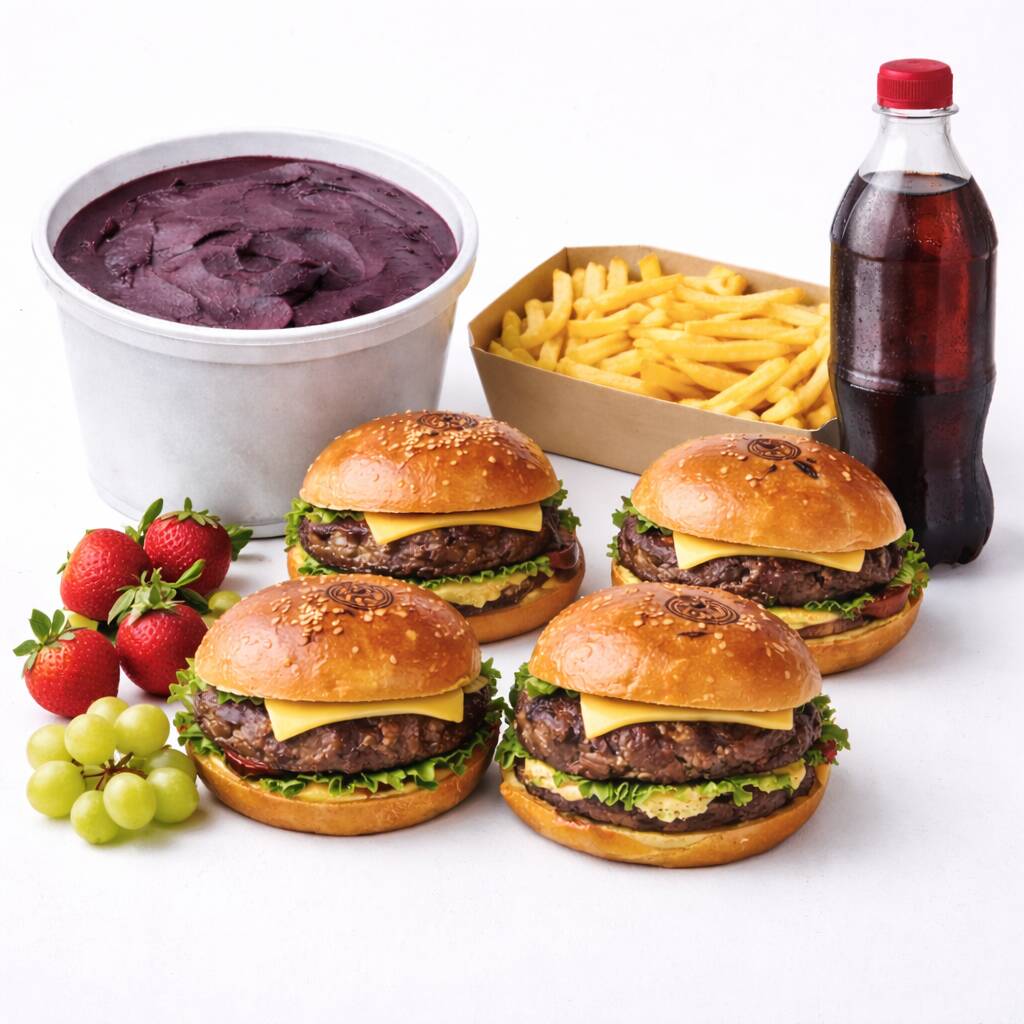 🍔🍟 COMBO FAMÍLIA. Vai Um AÇAÍ DE 1L 4 BURGUERS 🍧🥤 O combo ideal para compartilhar e aproveitar muito sabor! 😋🔥 🍧 Açaí 1 Litro cremoso Acompanha 3 acompanhamentos + 2 frutas frescas para montar do seu jeito. 🍔 4 Hambúrgueres Artesanais Cada hambúrguer contém: ✔️ Carne artesanal de 90g ✔️ Queijo ✔️ Alface ✔️ Tomate ✔️ Cebola ✔️ Pão brioche macio e dourado 🍟 Batata Frita – 300g crocante e sequinha 🥤 Refrigerante 1 Litro geladinho Perfeito para dividir e aproveitar um combo completo, doce e salgado na medida certa! 💥