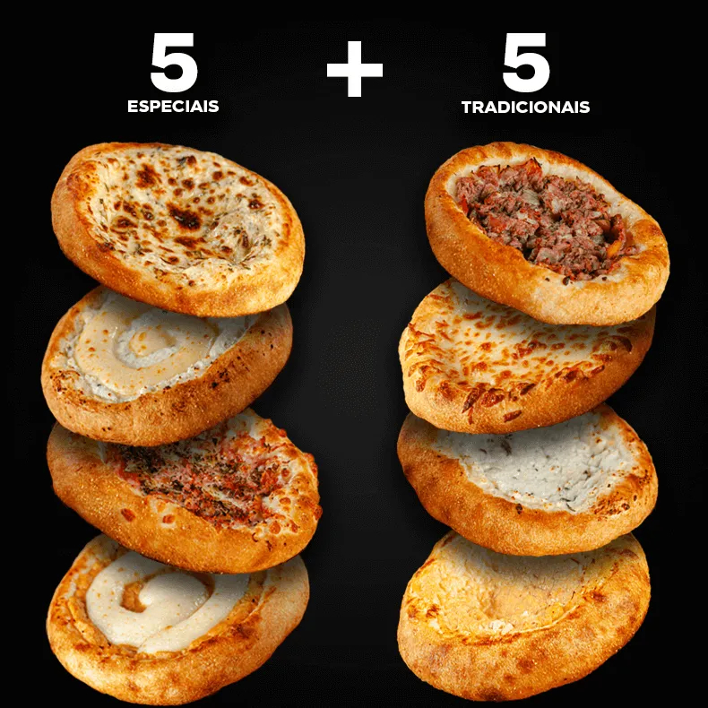 1 Catupirela | 2 Pão de Alho | 2 Frango com Cream Cheese | 5 Minas