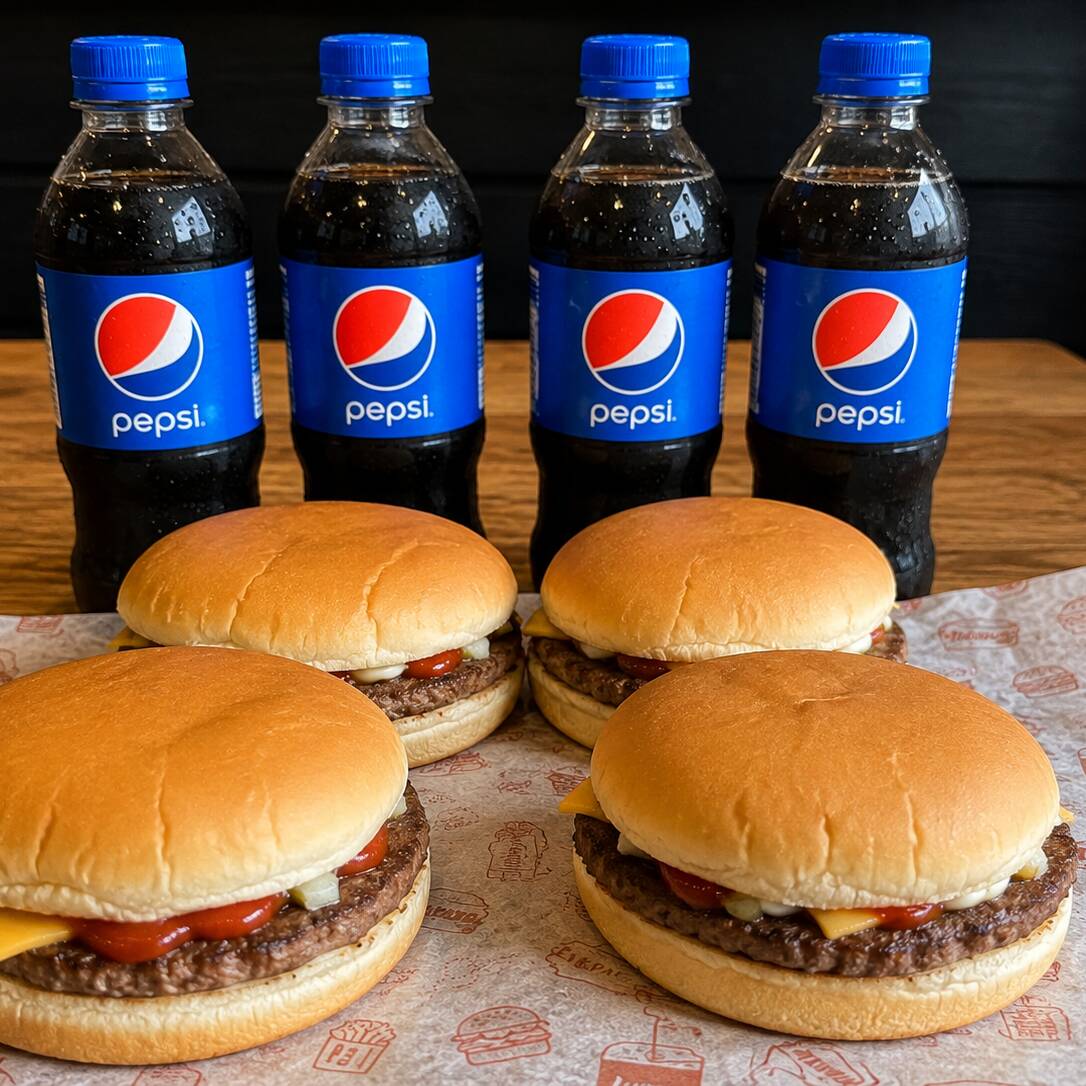 Combo Familiar 4 Hamburguesas + 4 Refrescos.