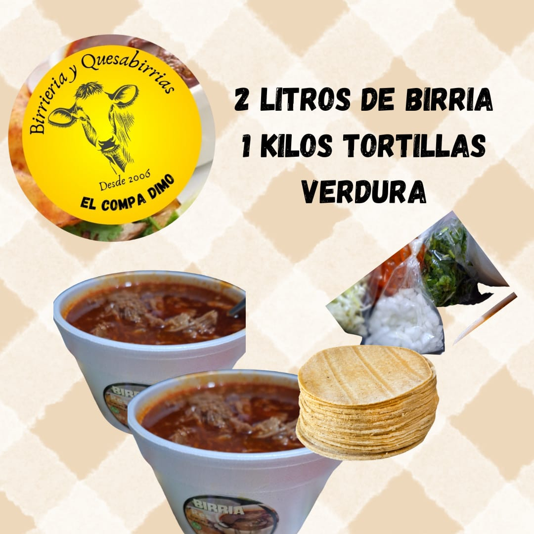 2 Litros de Birria + 1 Kg de Tortillas